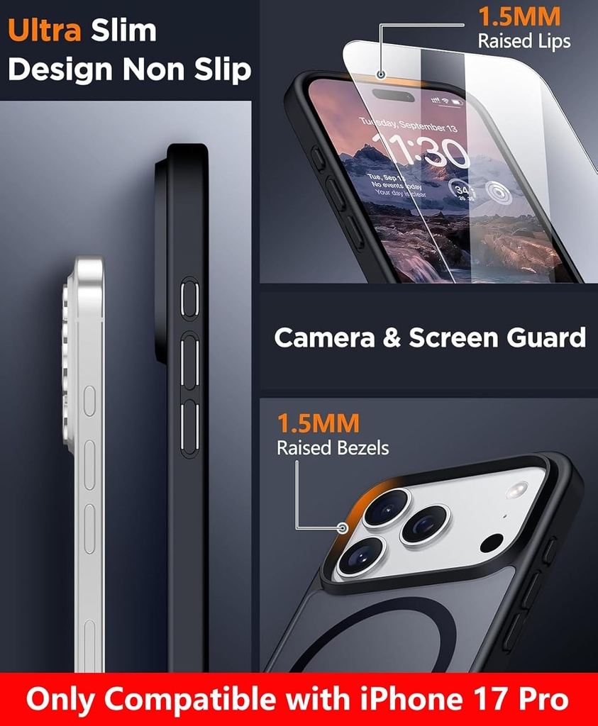 SPIDERCASE iPhone 17 Pro Case, Magnetic Translucent [2 Tempered Glass Screen Protector] [Camera Protection] 