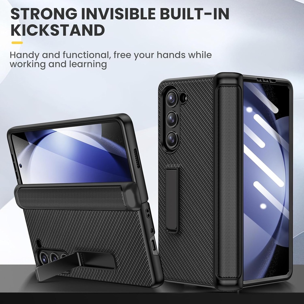 Ruky Galaxy Z Fold 5 Case, with Magnetic Kickstand and Hinge Protection,Built-in Screen Protector, PU Leather Carbon Fiber