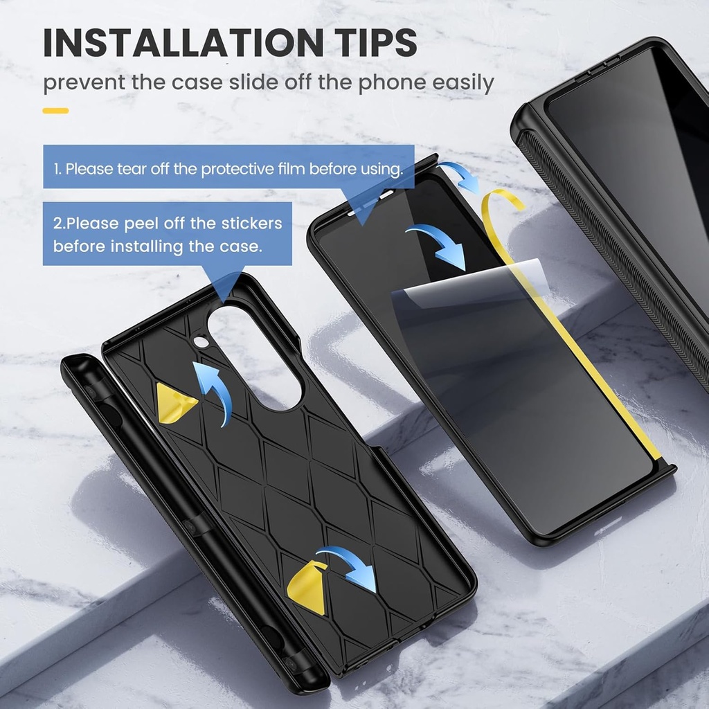 Ruky Galaxy Z Fold 5 Case, Full Body Cases Built-in Privacy Screen Protector, with Magnetic Kickstand and Hinge Protection, PU Leather Carbon Fiber