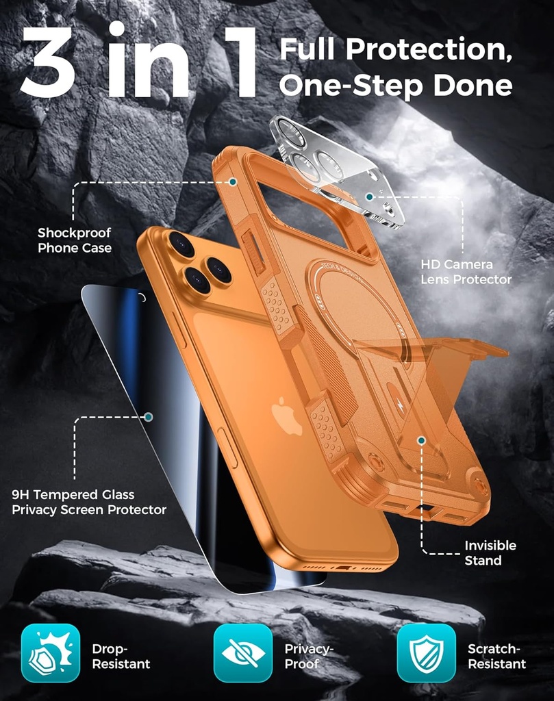 Goton iPhone 17 Pro Max Case with Privacy Tempered Glass Screen Protector & Camera Lens Protector