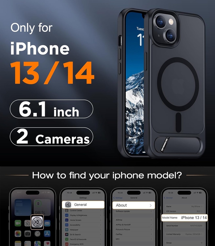 Temdan iPhone 14 Case Built-in Invisible Kickstand