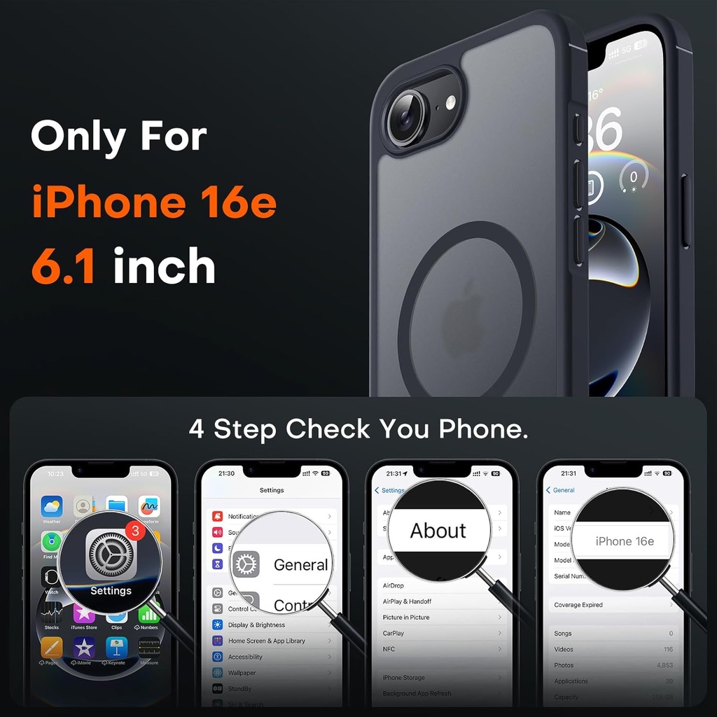 TOCOL for iPhone 16e Case, Upgraded Full Camera Protection, Compatible with Magsafe, Drop Protection, Translucent Magnetic Matte Phone Case for iPhone 16e 6.1 inch (Black)