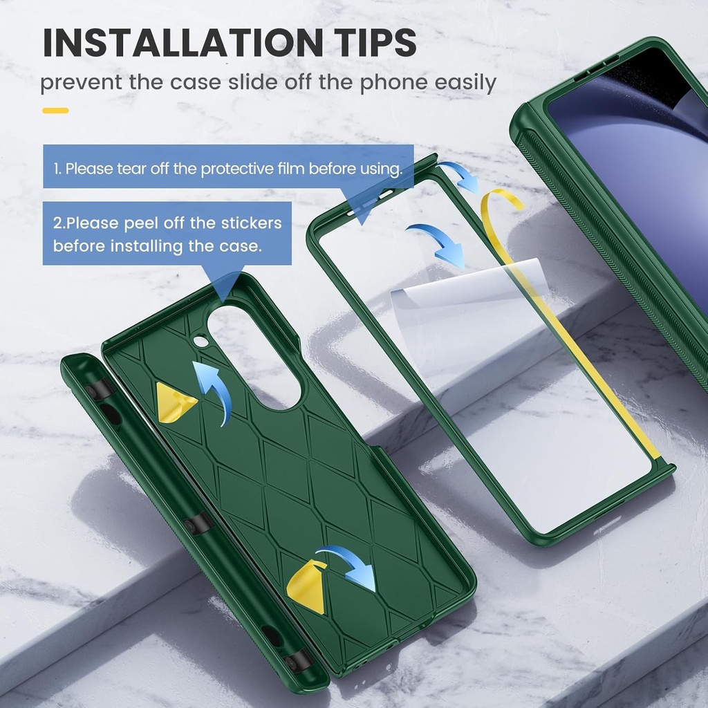 Ruky for Samsung Z Fold 5 Case with Built-in Screen Protector, Kickstand & Full Body & Hinge Protection PU Leather Protective Case for Samsung Galaxy Z Fold 5 5G, Green