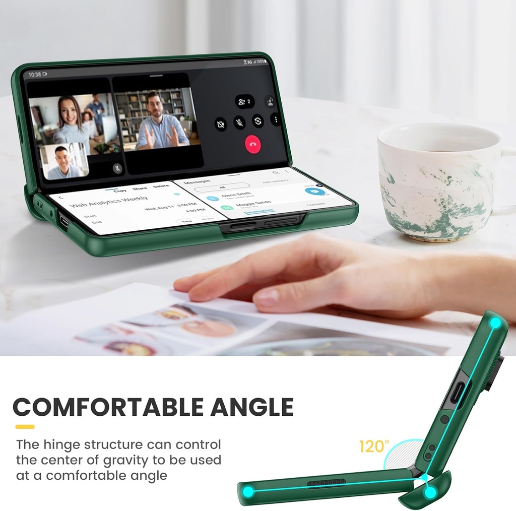 Ruky for Samsung Z Fold 5 Case with Built-in Screen Protector, Kickstand & Full Body & Hinge Protection PU Leather Protective Case for Samsung Galaxy Z Fold 5 5G, Green