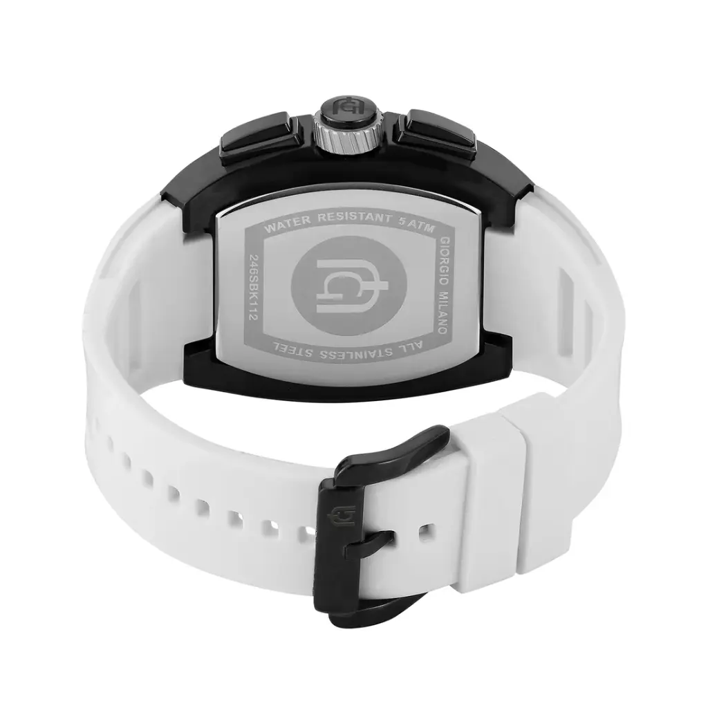 Giorgio Milano Black stainless steel case Chrono with date White rubber strap 246SBK313 CARLO