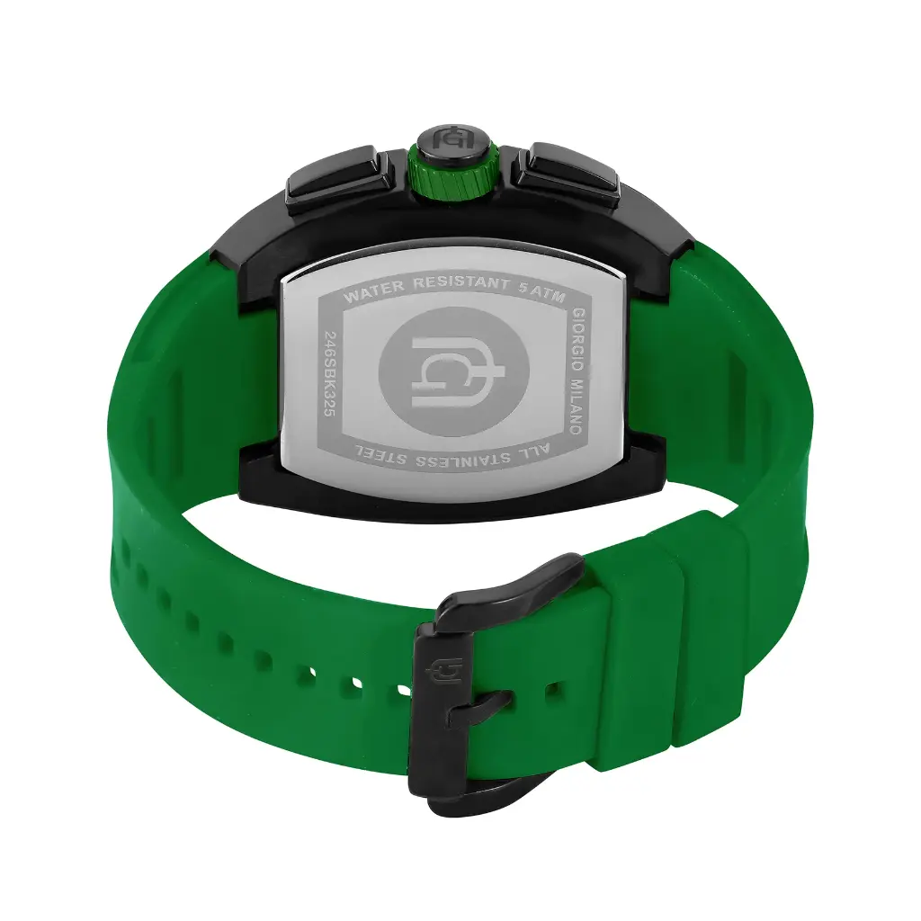 Giorgio Milano Black stainless steel case Chrono with date Green rubber strap 246SBK313 CARLO