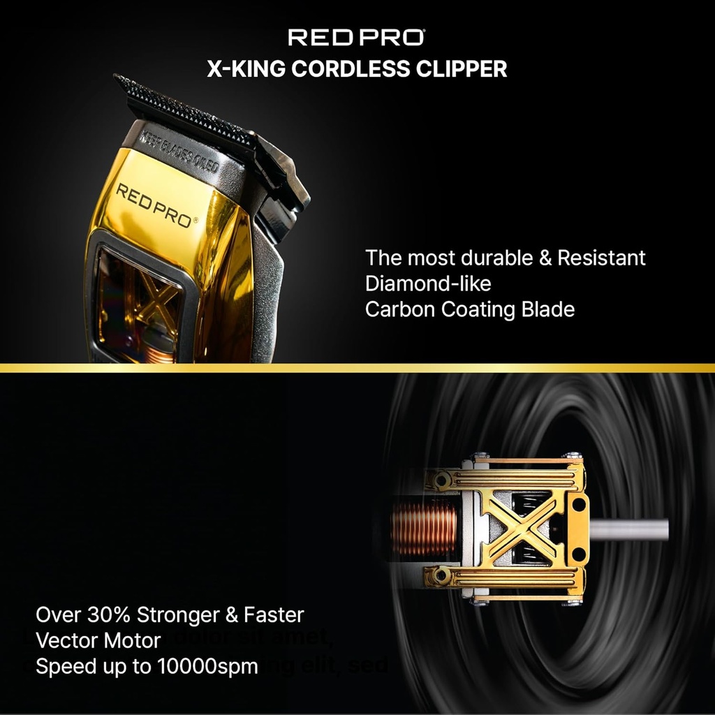RED Pro X-King Cordless Hair Clipper for Men Hair Cutting, Strong & Fast Vector Motor, 