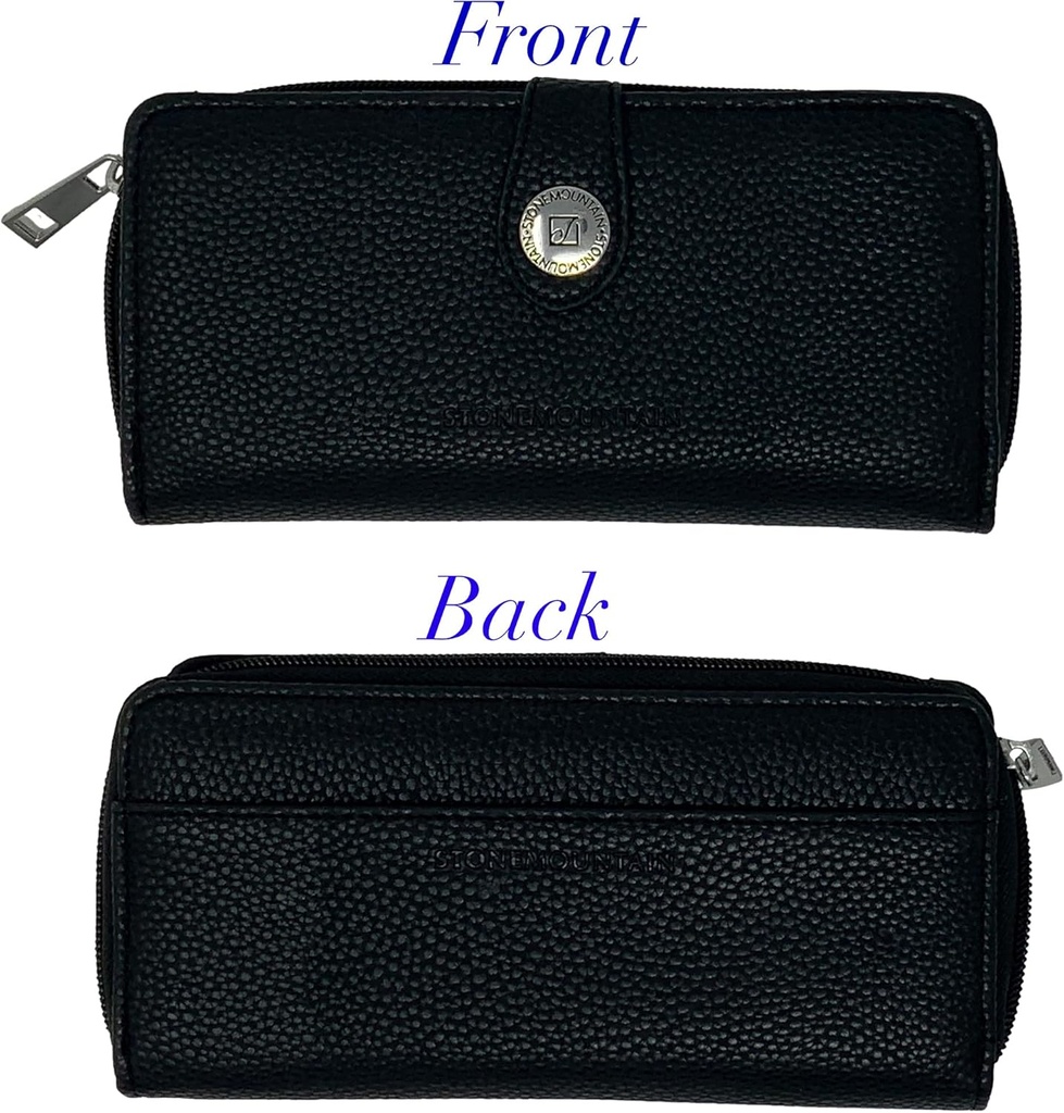 Stone Mountain Women's Embossing Leather Ludlow Clutch Wallet with Checkbook Cover Black