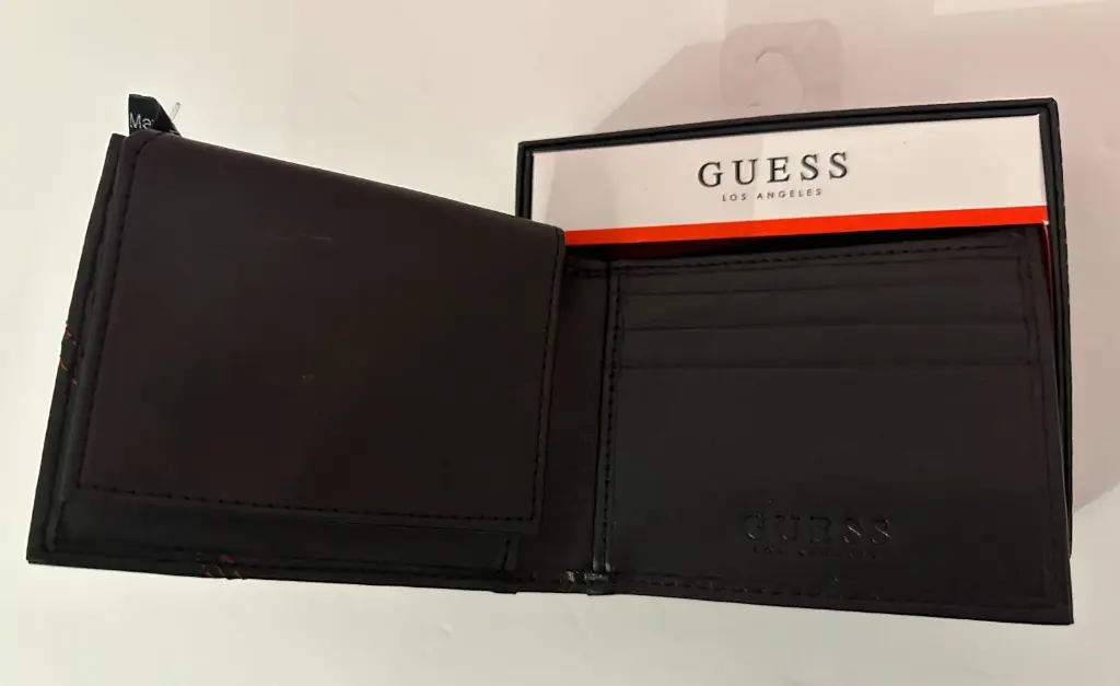Guess Men's Bifold Wallet Faux Black Red Stitching