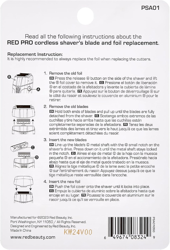RED Pro Cordless Shaver Blade & Foil Kit Replacement FOR PSV01 & PSV02 Black PSA01