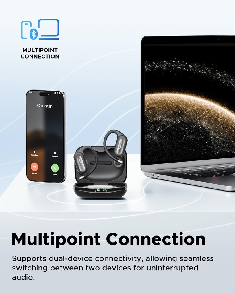 truefree C10 Open-Ear Earbuds, Clip-On Wireless Headphones,