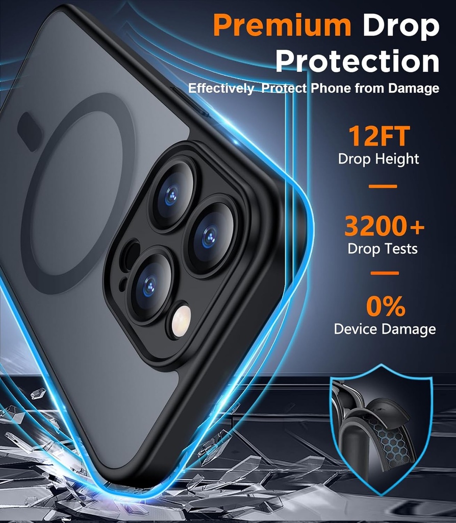 SPIDERCASE Designed for iPhone 13 Pro Max Case, Magnetic Translucent with 2PCS Tempered Glass Screen Protector [Full Camera Protection] Anti-Fingerprint Phone Case for iPhone 13 Pro Max 6.7'',Black