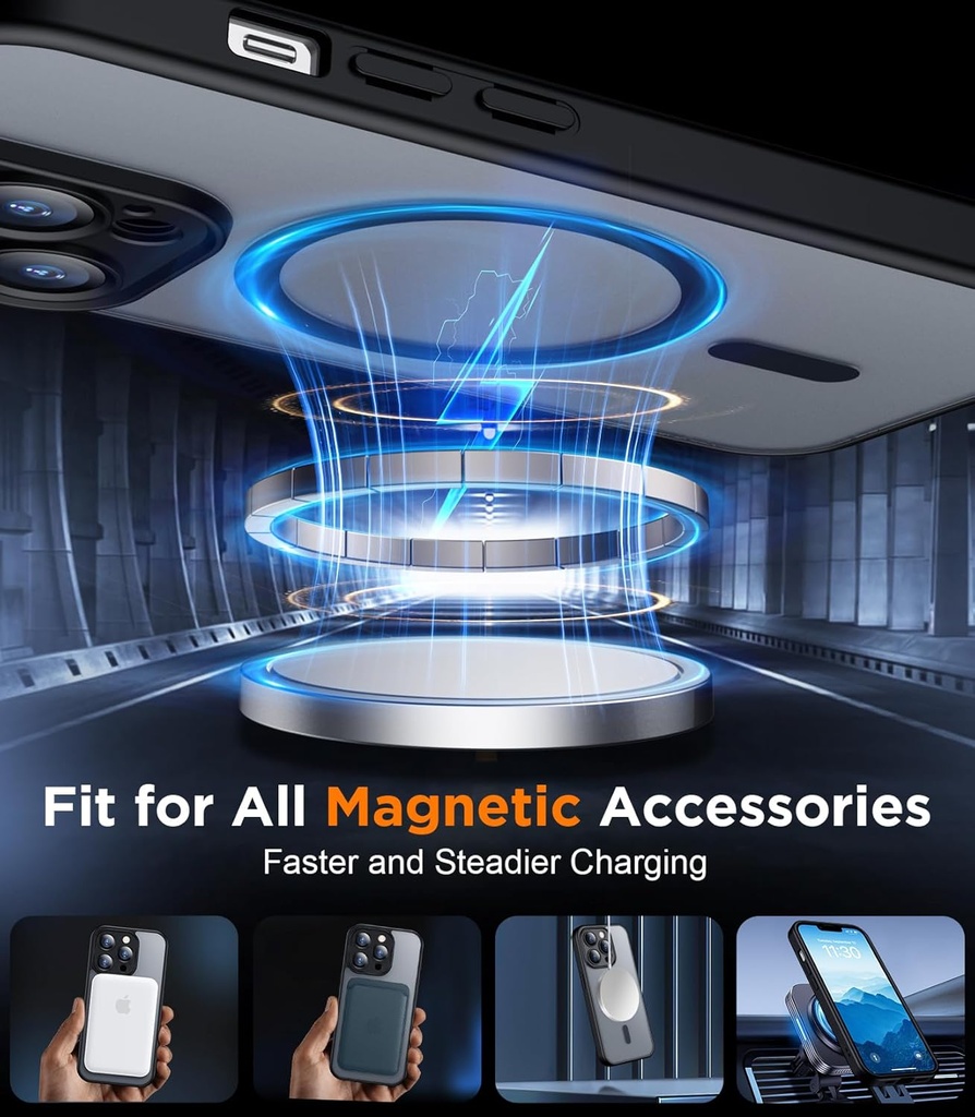 SPIDERCASE Designed for iPhone 13 Pro Max Case, Magnetic Translucent with 2PCS Tempered Glass Screen Protector [Full Camera Protection] Anti-Fingerprint Phone Case for iPhone 13 Pro Max 6.7'',Black