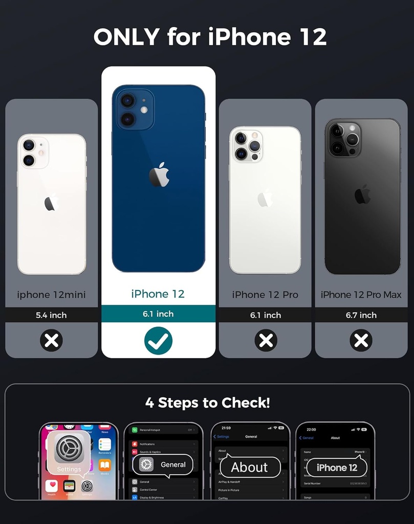 Goton for iPhone 12 Case with Privacy Tempered Glass Screen Protector & Camera Lens Protector