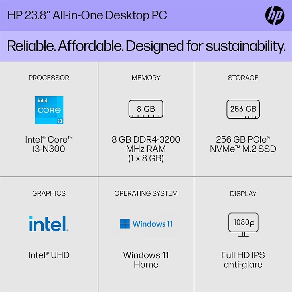 HP 23.8 Inch All In One Desktop Computer 24-cr0030