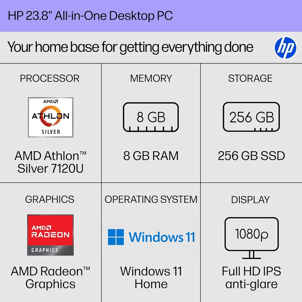 HP 23.8 Inch All In One Desktop Computer 24-cr0111