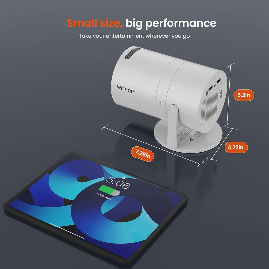 WISHOLY Mini Projector with WiFi and Bluetooth