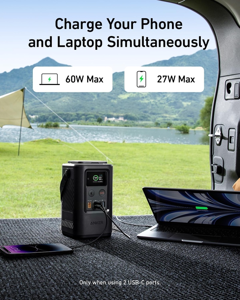 Anker Power Bank Power Station 60,000mAh,Portable Outdoor Generator 87W with Smart Digital Display, Retractable Auto Lighting and SOS Mode, Home Backup(PowerCore Reserve 192Wh) for Travel, Camping 