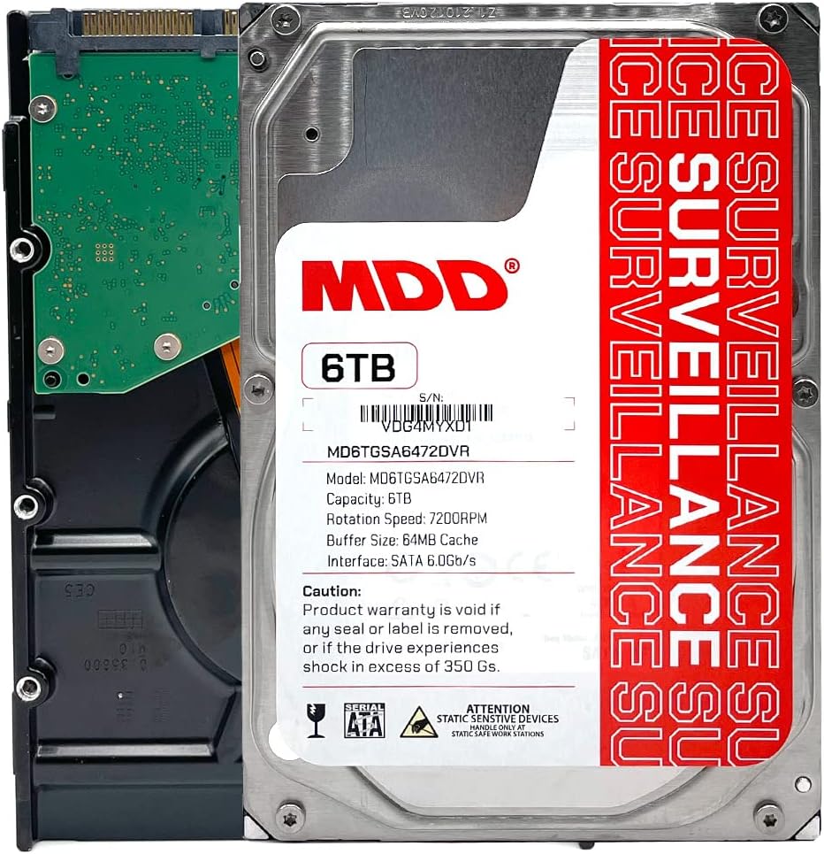 MDD (MDD6TSATA6472DVR) 6TB 7200RPM 64MB Cache SATA 6.0Gb/s 3.5-inch Internal Surveillance Hard Drive - 3 Years Warranty (Renewed)