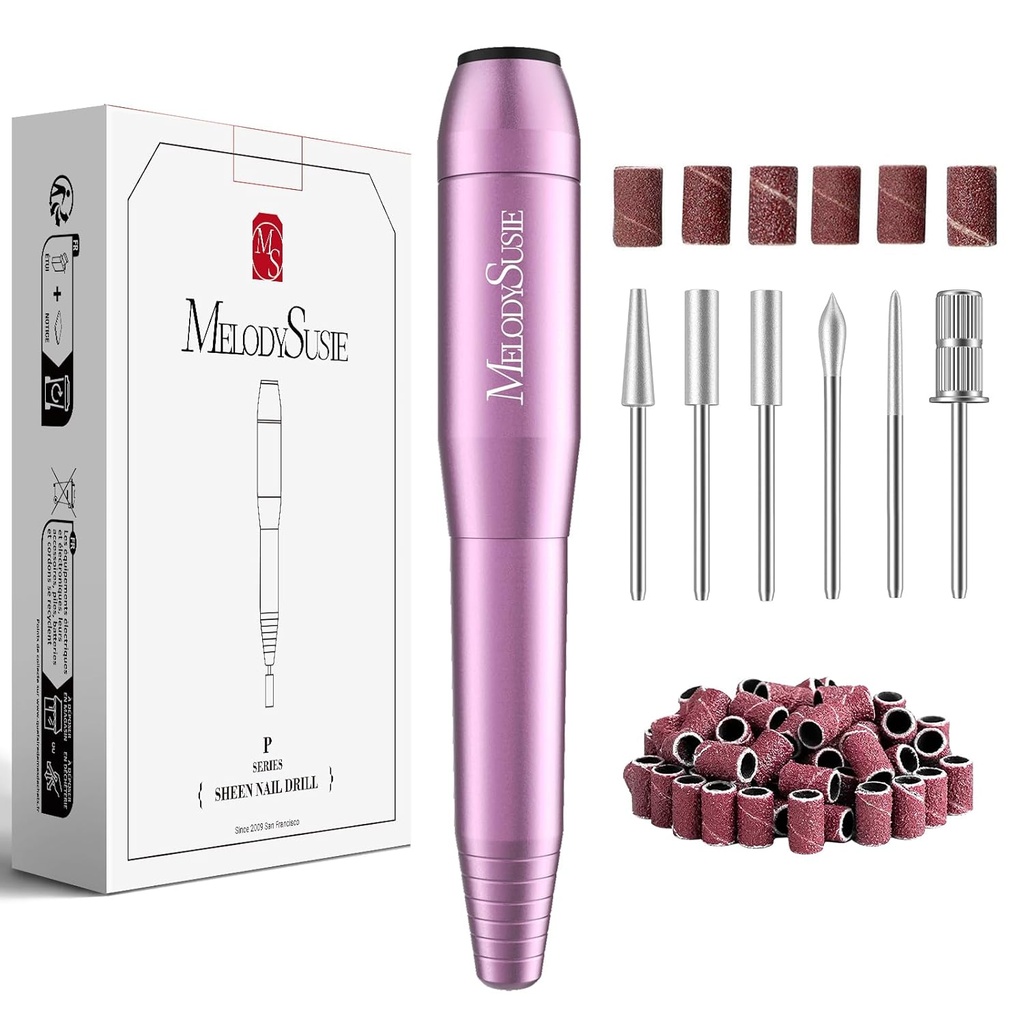 MelodySusie Electric USB Nail Drill Machine,PC120I Portable Electric Nail File Efile Set for Acrylic Gel Nails, Manicure Pedicure Tool with Nail Drill Bits Sanding Bands (Purple) 