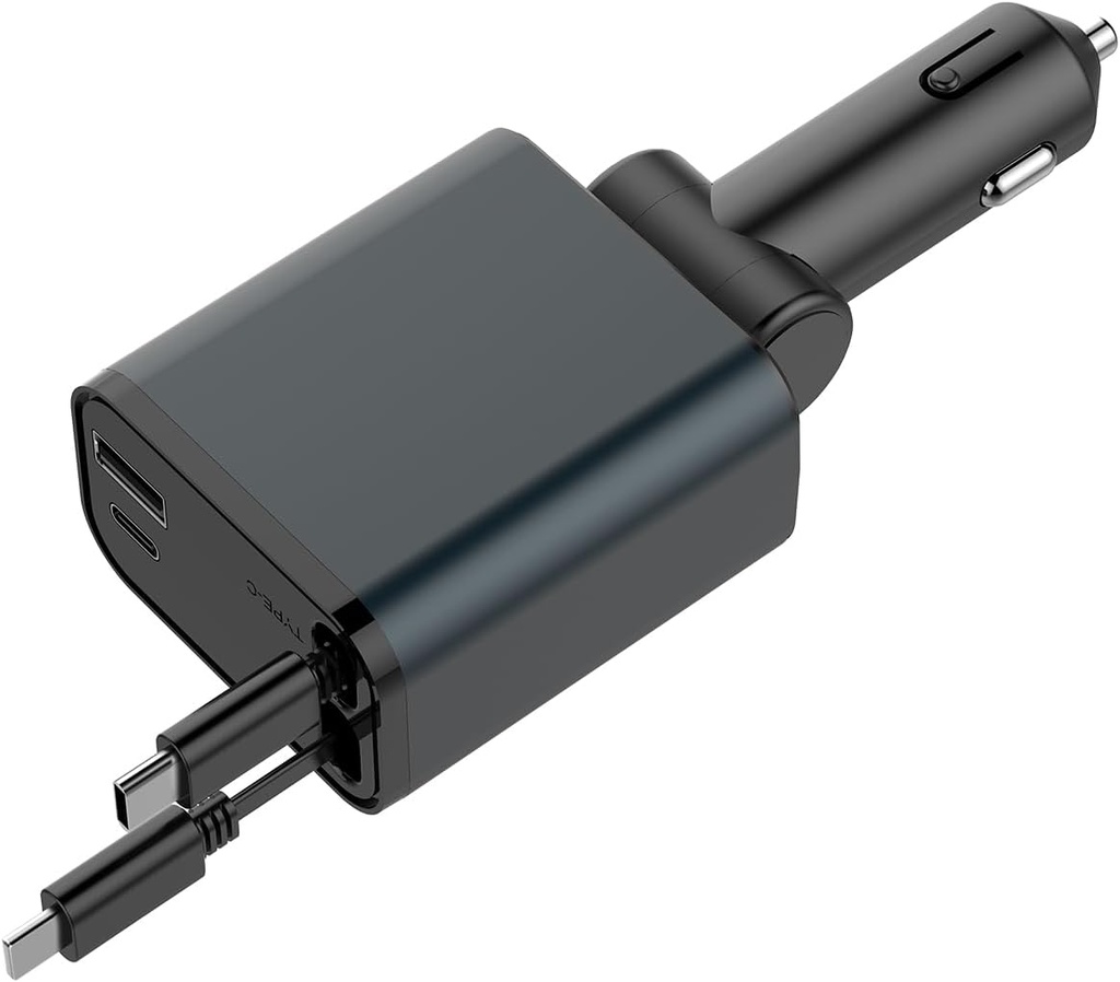 SUPER FAST CHARGE 4 in 1 Super Fast Car Phone Charger, with Retractable Cables and Dual USB and USBC Ports 