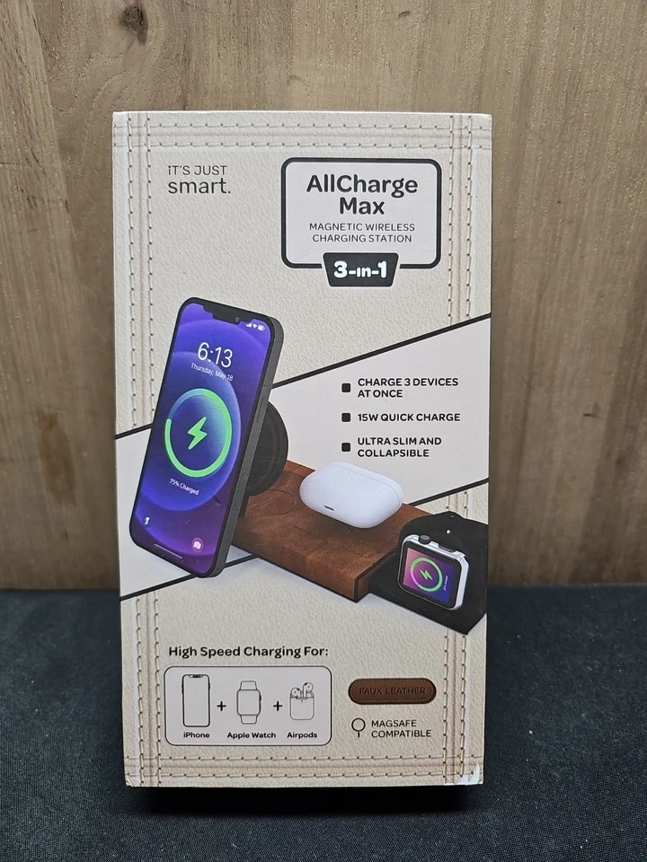 IT'S JUST Smart Leather AllCharge Max 3-in-1 Magnetic Wireless Charging Station