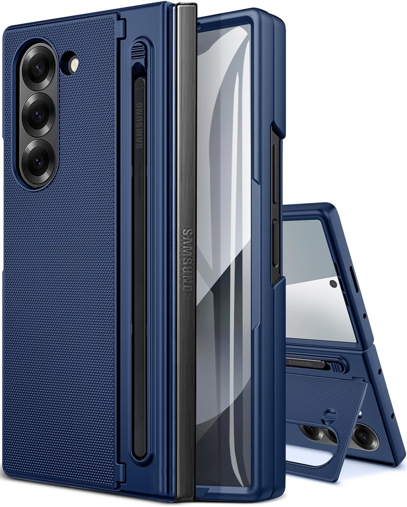 NINKI Z Fold 6 Case with S Pen Holder, Hidden Kickstand with Tempered Glass Screen Protector, Blue