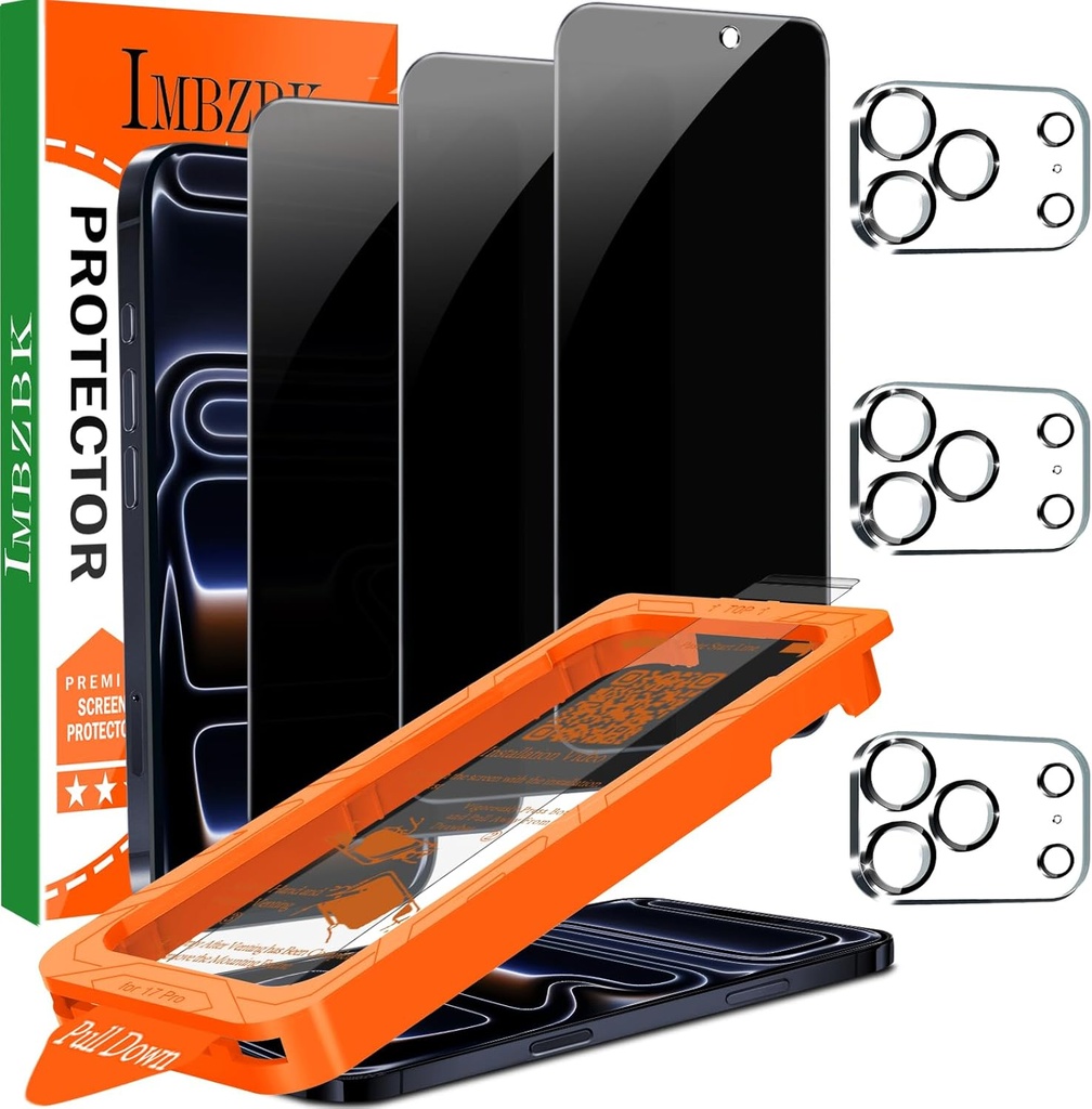 IMBZBK [Auto-Dust Removal] Privacy Screen Protector for iPhone 17 Pro with Camera Lens Protector