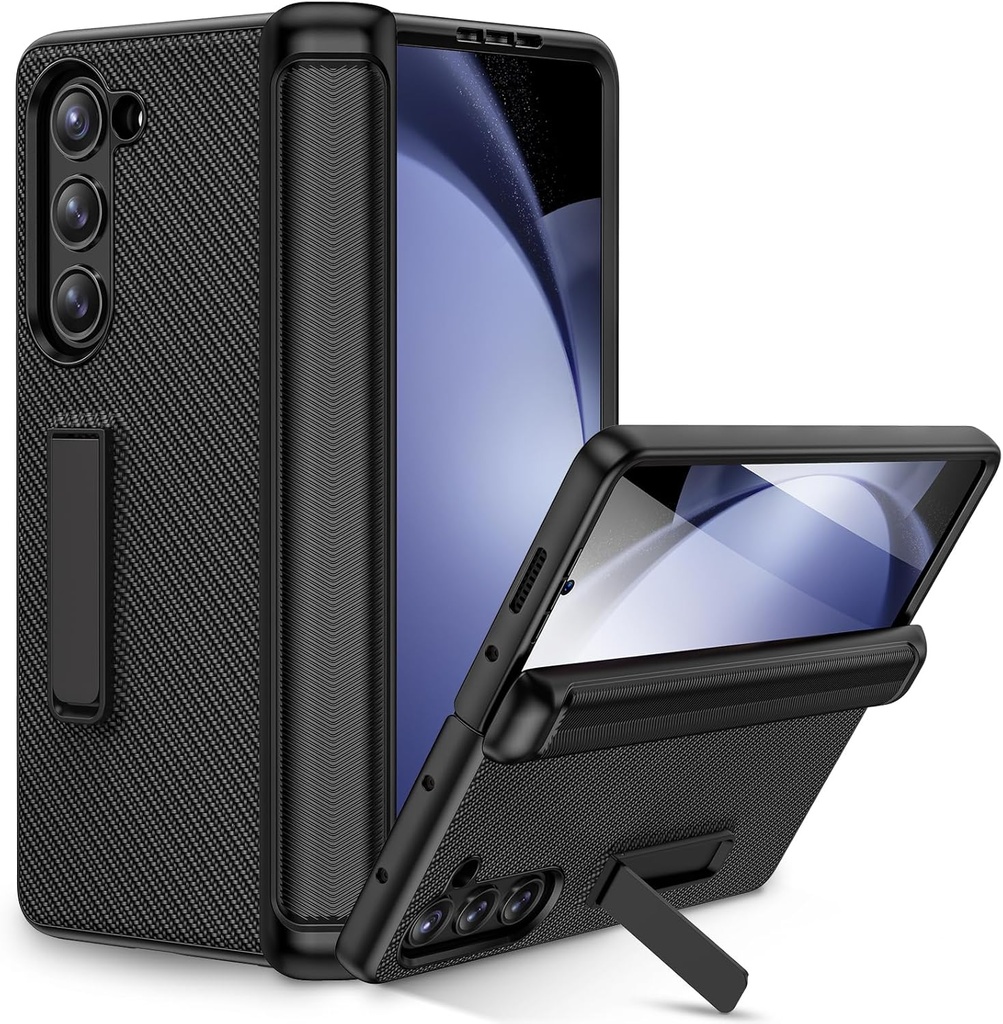 Ruky Galaxy Z Fold 5 Case, with Magnetic Kickstand and Hinge Protection,Built-in Screen Protector, PU Leather Carbon Fiber