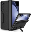 Ruky Galaxy Z Fold 5 Case, with Magnetic Kickstand and Hinge Protection,Built-in Screen Protector, PU Leather Carbon Fiber