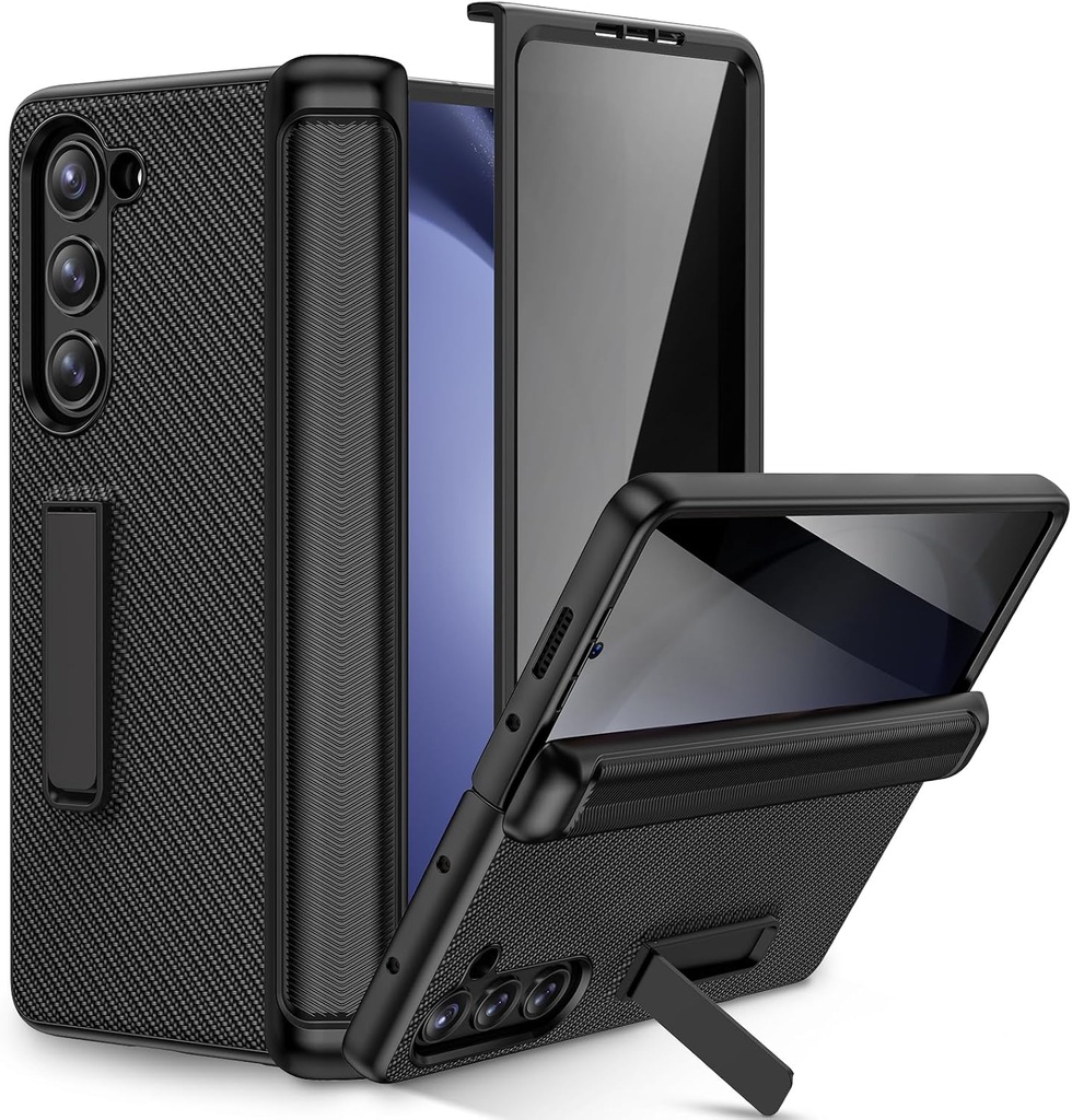 Ruky Galaxy Z Fold 5 Case, Full Body Cases Built-in Privacy Screen Protector, with Magnetic Kickstand and Hinge Protection, PU Leather Carbon Fiber