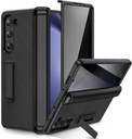 Ruky Galaxy Z Fold 5 Case, Full Body Cases Built-in Privacy Screen Protector, with Magnetic Kickstand and Hinge Protection, PU Leather Carbon Fiber