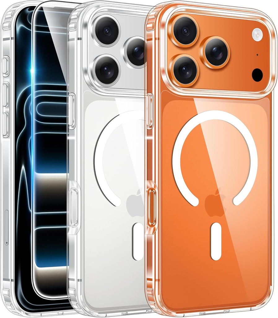 FNTCASE iPhone 17 Pro Clear Magnetic Phone Cases with Screen Protector 