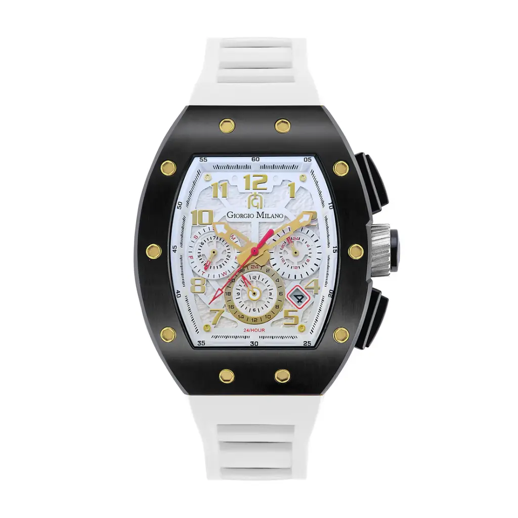 Giorgio Milano Black stainless steel case Chrono with date White rubber strap 246SBK112 CARLO
