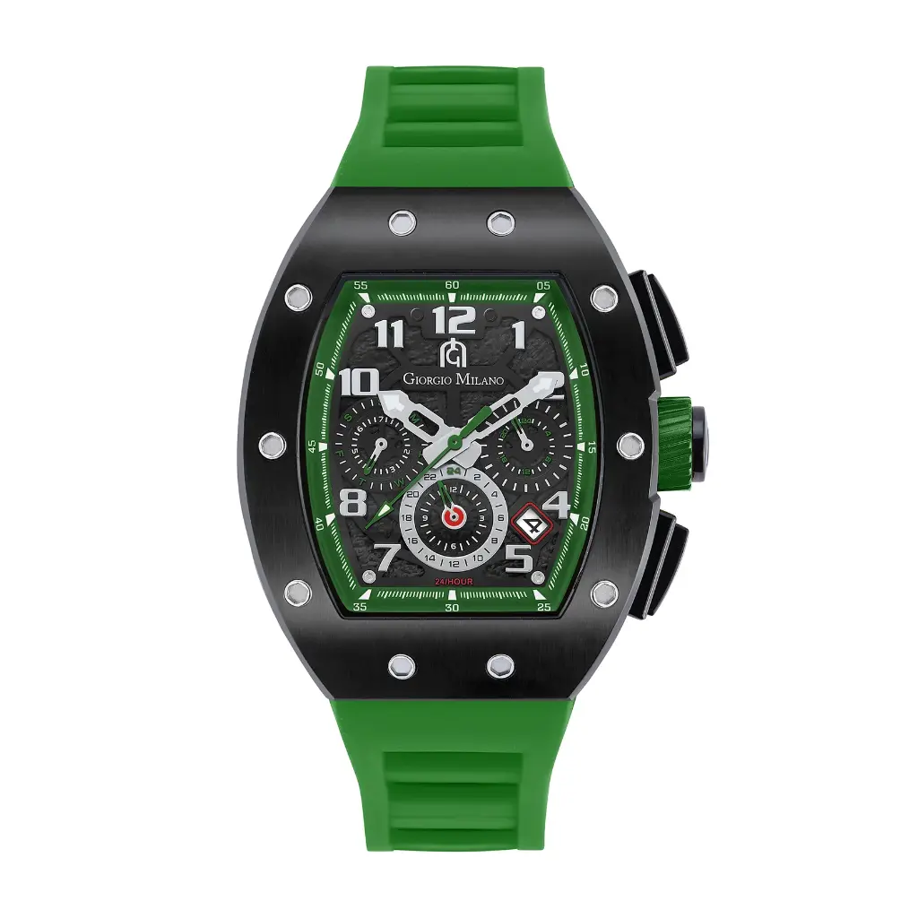 Giorgio Milano Black stainless steel case Chrono with date Green rubber strap 246SBK325 CARLO