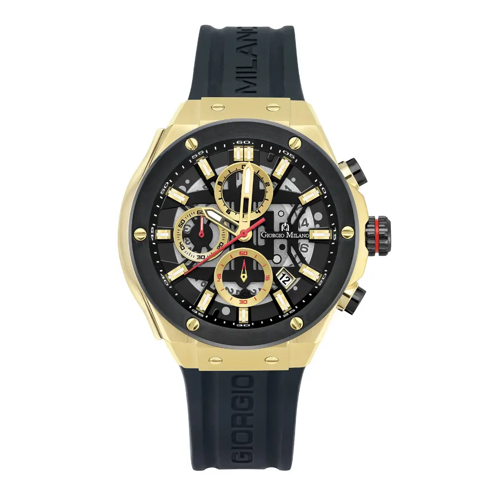 Giorgio Milano Gold and Chrono with date Black Silicone strap 240SGBK313 MAXIMUS