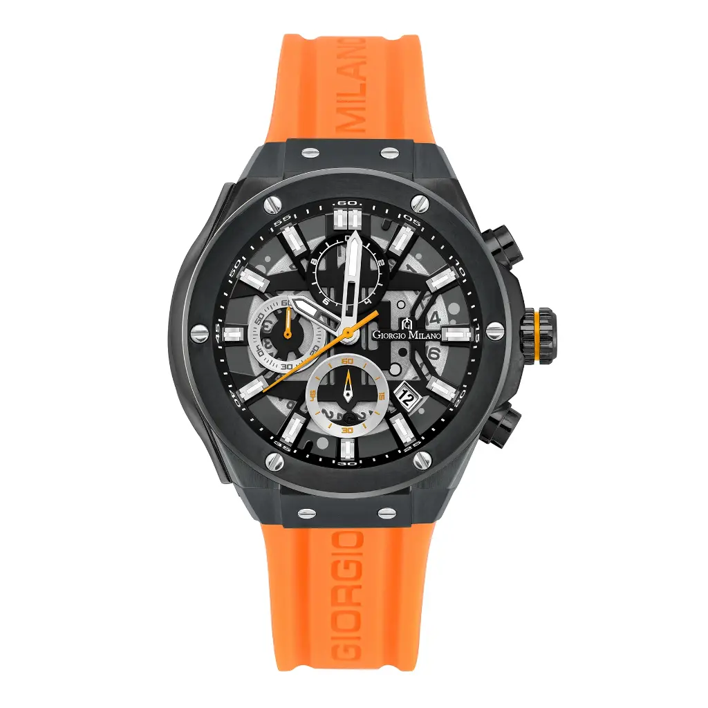 Giorgio Milano Black and Chrono with date Orange Silicone strap 240SBK318 MAXIMUS 