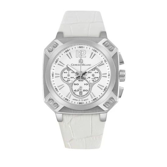 Giorgio Milano Chrono Square Gold Case White Leather Strap 886SG021 Tempo