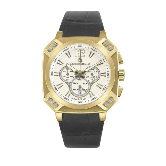Giorgio Milano Chrono Square Stainless Case Black Leather Strap 886SG022 Tempo