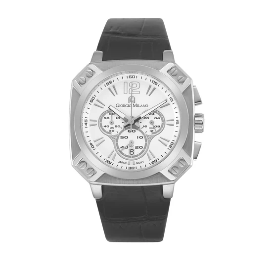 Giorgio Milano Chrono Square Stainless Steel Black Leather Strap 886ST022 Tempo