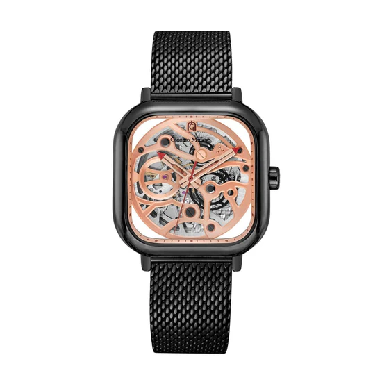 Giorgio Milano Rose Gold Square Case automatic Movt Black Mesh Bracelet 229SBK15 ALFEO