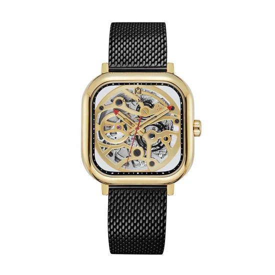 Giorgio Milano Gold Square Case automatic Movt Black Mesh Bracelet 229SGBK5 ALFEO