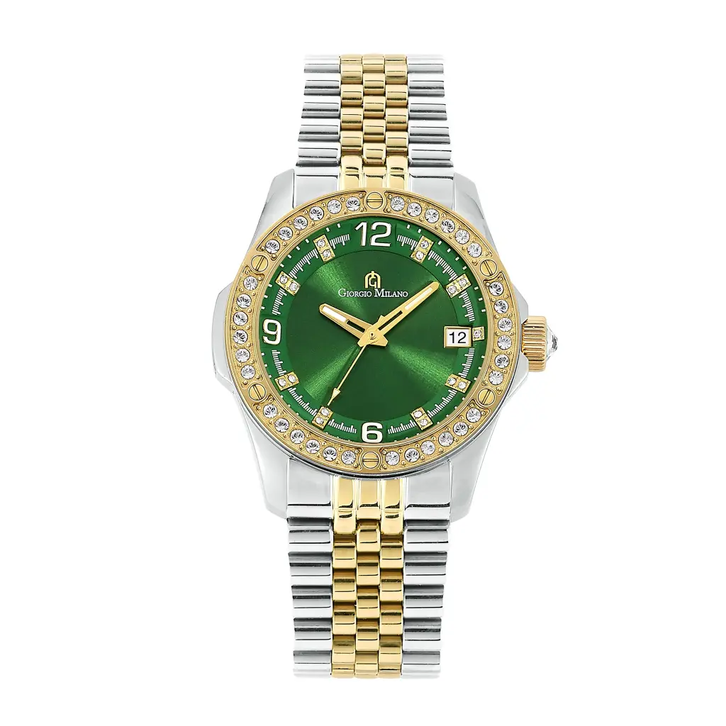 Giorgio Milano Women Gold and Green Stone Bezel with Metal 2 Tone Bracelet 248STG18