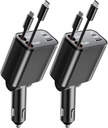 2 Pack Retractable Car Charger, 4 in 1, 69W Fast Car Phone Charger