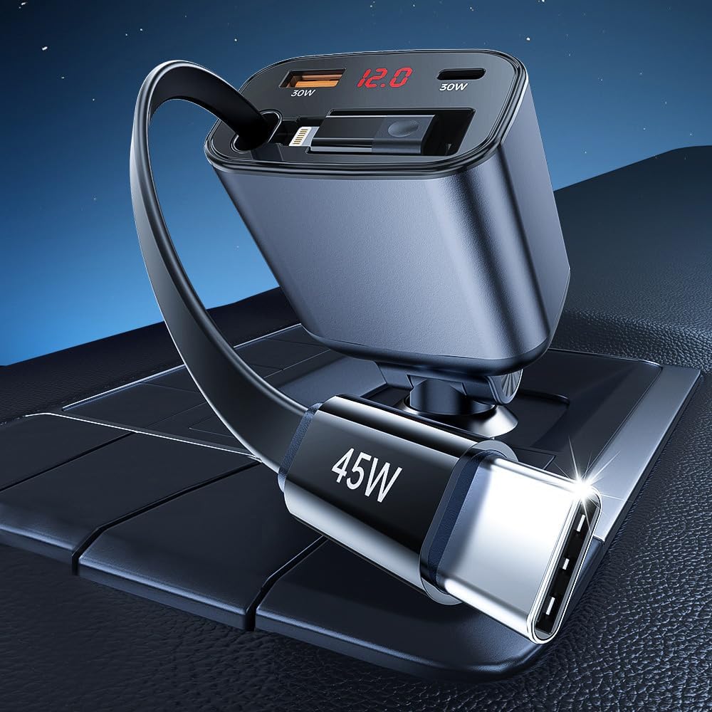 Holyask 2 in 1 Retractable Car Charger