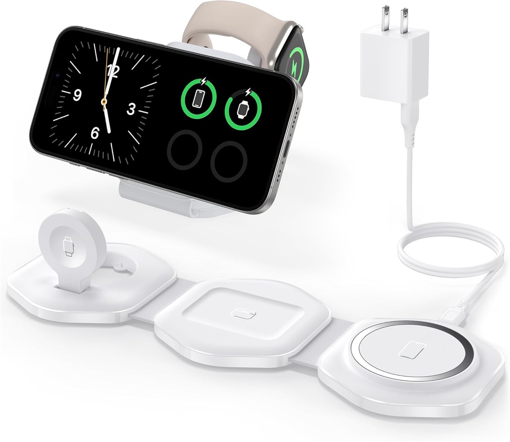 3 in 1 Charging Station - Foldable Magnetic Wireless Travel Charger -Travel Charging Pad 
