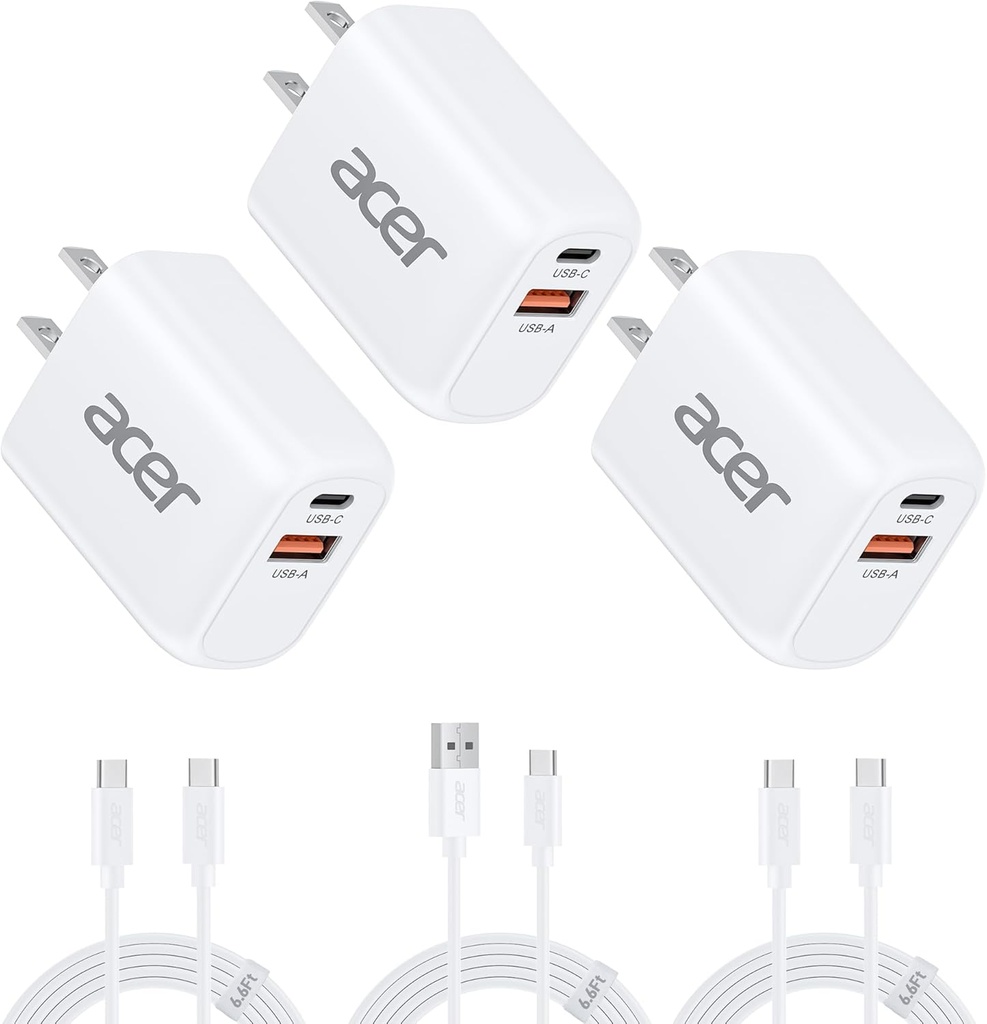 Acer USB C PD 20W Charger 3XUSB C CHARGER & 3XCABLE