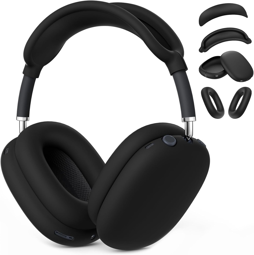 Apple Airpods Max Headphones Silicone Ear Case Cover, Anti-Scratch Ear Pad Case Cover / Ear Cups Cover / Headband Cover Black 