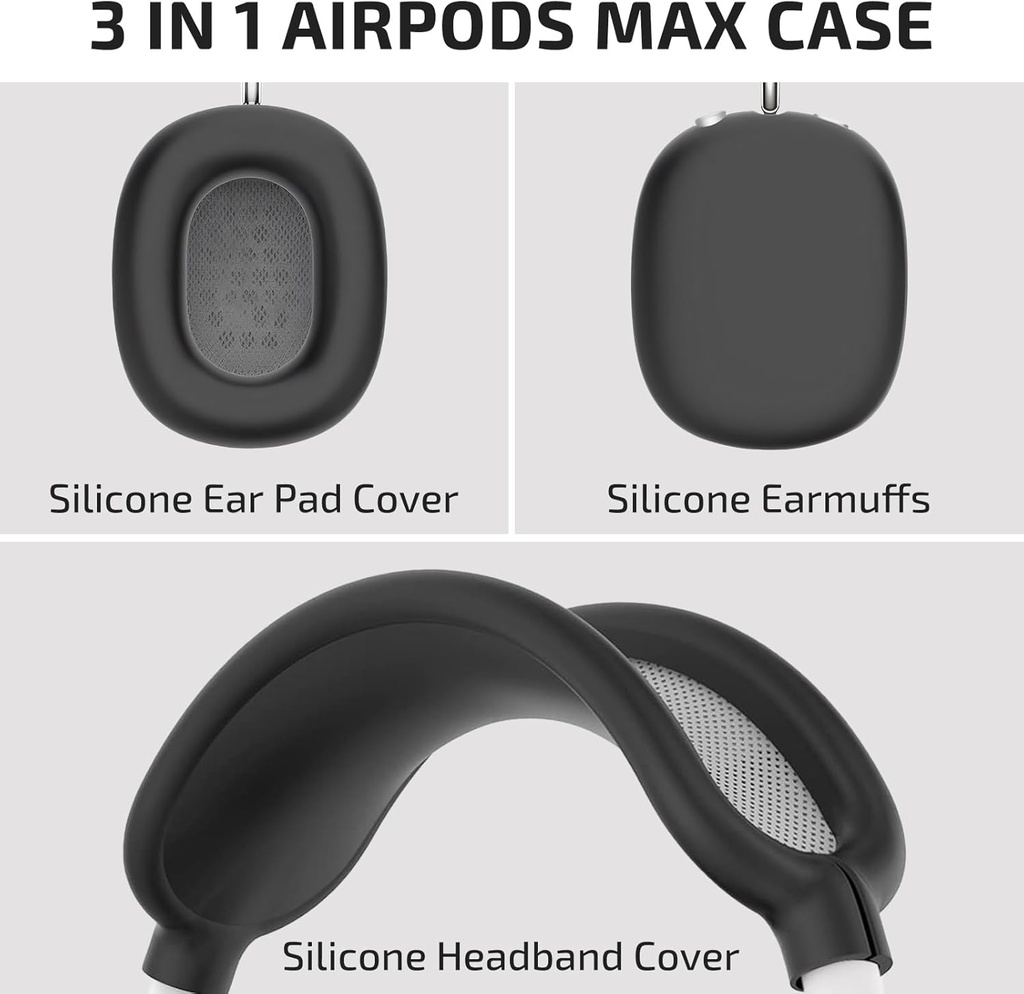 Apple Airpods Max Headphones Silicone Ear Case Cover, Anti-Scratch Ear Pad Case Cover / Ear Cups Cover / Headband Cover Black 