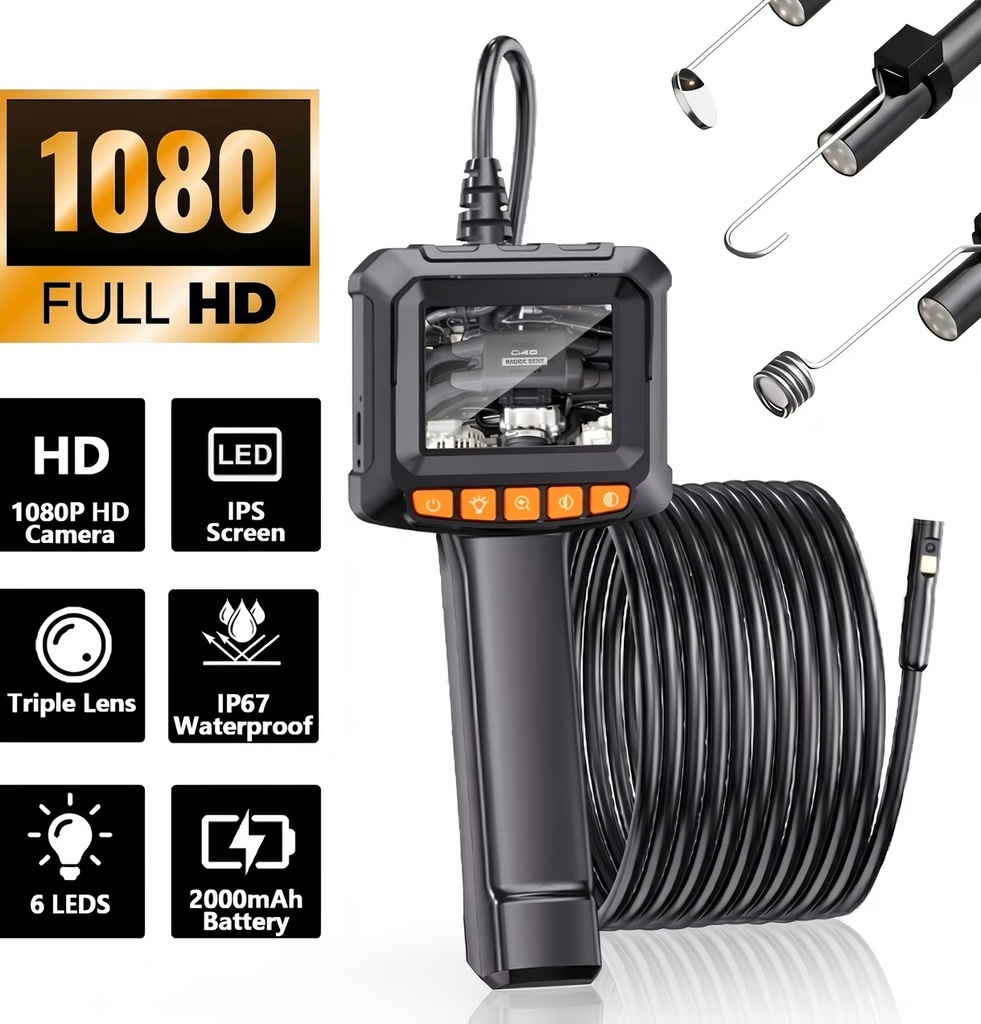 Borescope Camera With Light, IP67 industrial Endoscope Camera With Light, 1080P HD Inspection Camera, 16ft Snake Camera,
